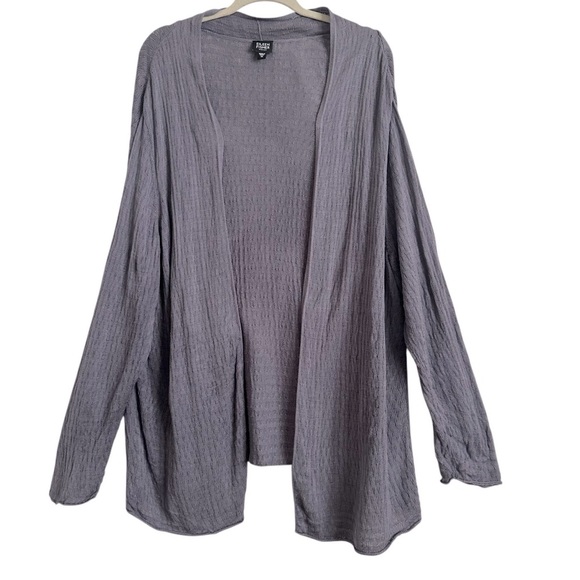 EILEEN FISHER SILK KNIT TEXTURED OPEN PURPLE CARDIGAN SIZE 1X - Picture 4 of 12